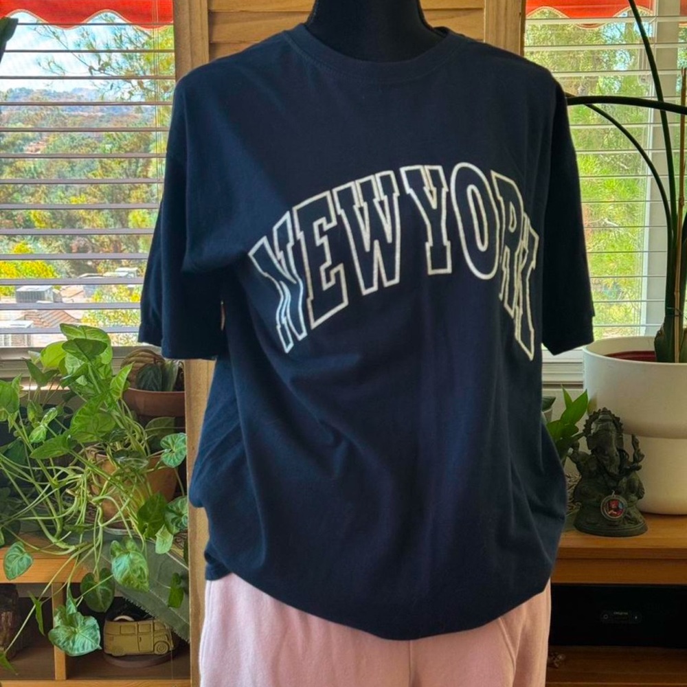 Navy "NEW YORK" Old School Graphic Tee with Big White Lettering
